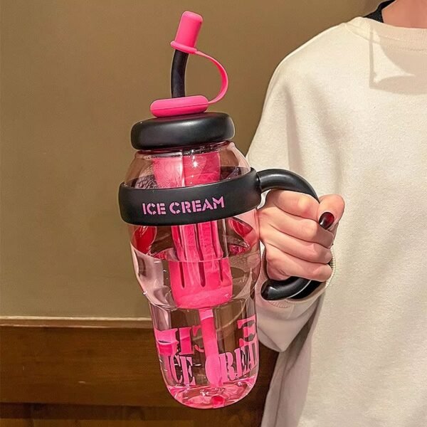 IceCreamTumbler – 1300ml Summer Bottle with Handle & Straw - Image 2